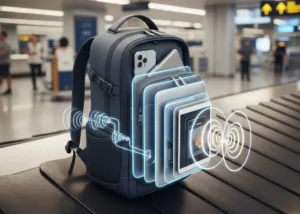 Mochila com isolamento magnético em aeroportos